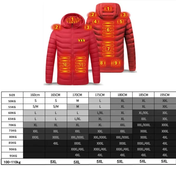 2021 NWE Men Winter Warm USB Heating Jackets Smart Thermostat Pure Color Hooded Heated Clothing Waterproof  Warm Jackets - Image 6