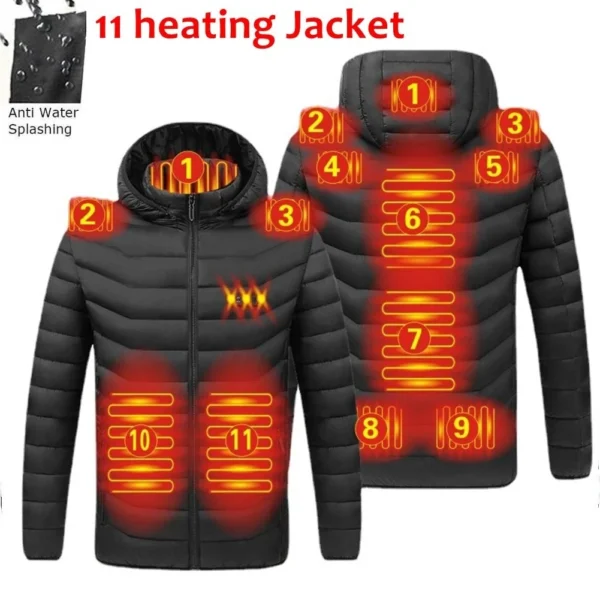 2021 NWE Men Winter Warm USB Heating Jackets Smart Thermostat Pure Color Hooded Heated Clothing Waterproof  Warm Jackets