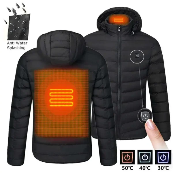 2021 NWE Men Winter Warm USB Heating Jackets Smart Thermostat Pure Color Hooded Heated Clothing Waterproof  Warm Jackets - Image 2