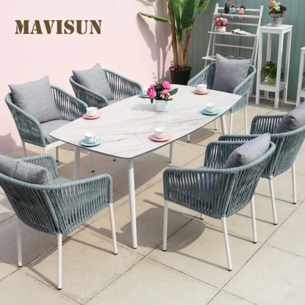 Modern Leisure Nordic Outdoor Dining Table Set For 4-6 People Patio Balcony Rattan Chair Hotel Northern Europe Furniture - Image 2