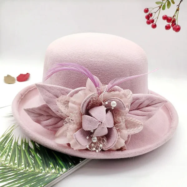 New Spring Winter Women Floral Wool Cap Hats Fedoras Stylish Western Bucket Hats Warm Female Bowler Hats - Image 5