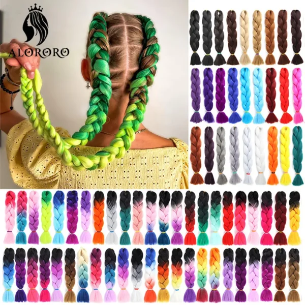 24 Inches Jumbo Braiding Hair Synthetic Hair Extensions Afro Ombre Crochet Braid Hair Wholesale For Women Alororo