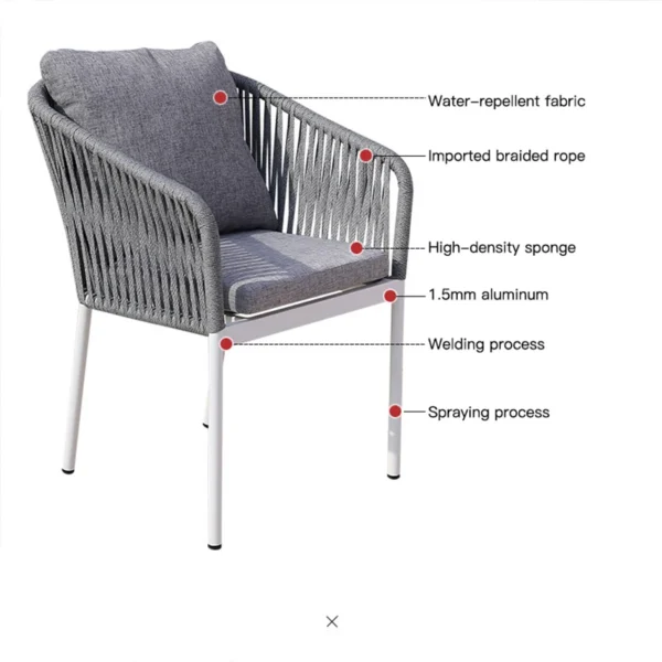 Modern Leisure Nordic Outdoor Dining Table Set For 4-6 People Patio Balcony Rattan Chair Hotel Northern Europe Furniture - Image 5