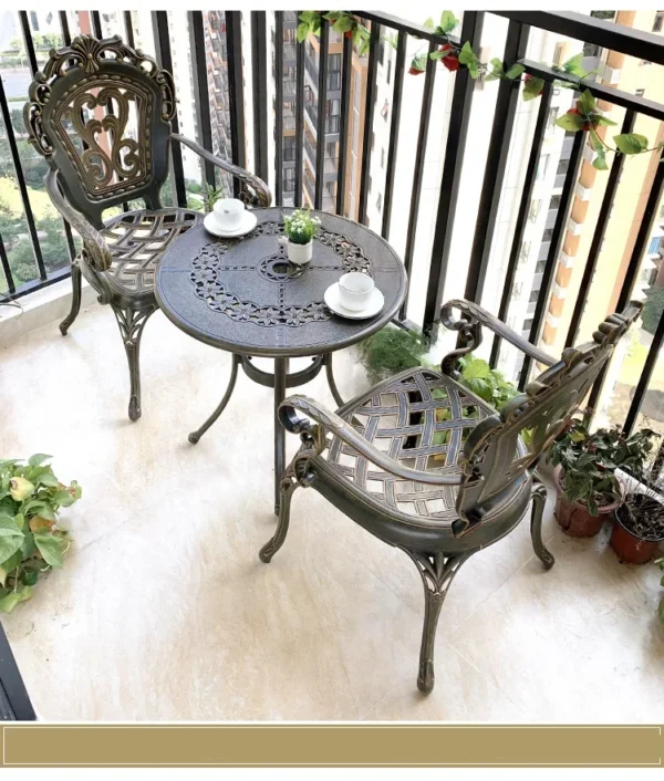 European-Style Three-Piece Balcony Table And Chair Cast Aluminum Outdoor Patio Garden Leisure Balcony Coffee Table And Chair Set - Image 3