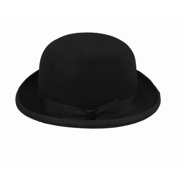 Wool Bowler Hat luxury felt billycock hats for men with belt rolled brim casquette men's cap - Image 4