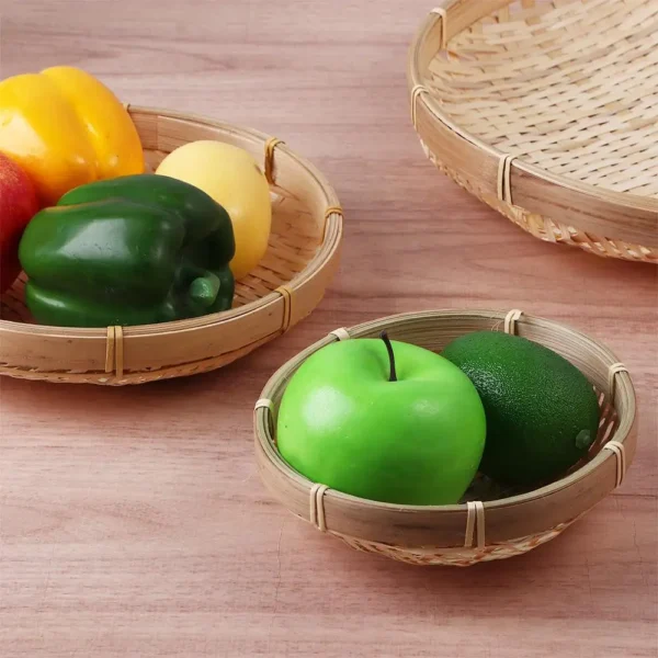 1Pc Natural Bamboo Sieve Handmade Weaving Round Dustpan Unbreakable DIY Decorative Fruit Bread Basket Kitchen Storage - Image 4