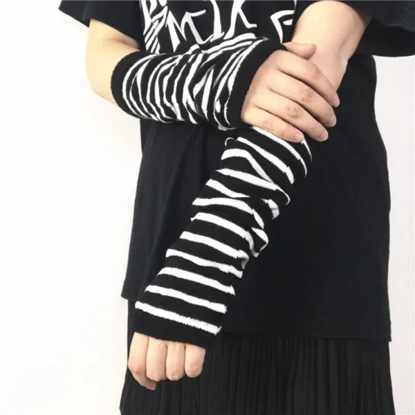 Winter Warm Long Sleeves Gloves for Man Women Fingerless Stripe Hip-Hop Knitted Elbow Mittens Elastic Outdoor Warmer Arm