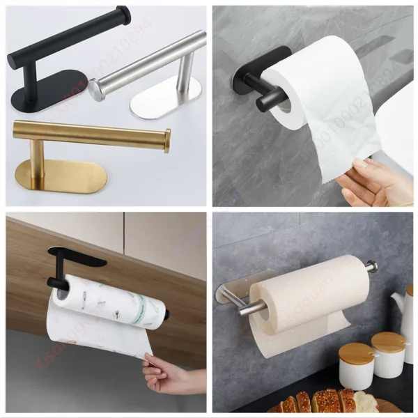 1/2PCS Kitchen Paper Towel Holder Toilet Paper Holder Adhesive Tissue Rack Napkin Dispenser Cabinet Storage Bathroom Accessories - Image 5