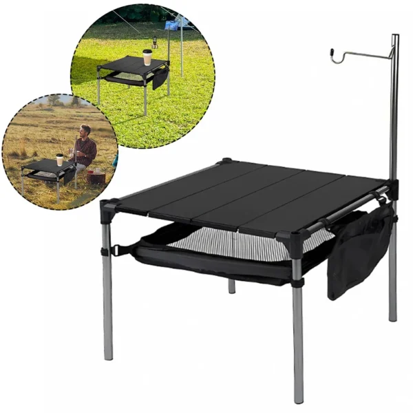 Camping Aluminum Alloy Table Folding Compact Beach Table with Large Storage Organizer Carrying Bags Ultralight with Light Pole - Image 2