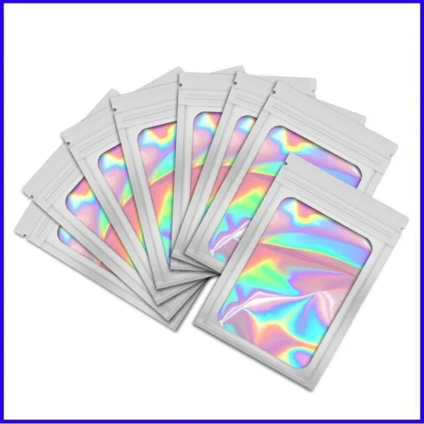 50pcsThick Smell Proof Mylar Bags Holographic Laser Color Plastic Packaging Pouch Jewelry Retail Storage Pouch Gift Zip Lock Bag - Image 5