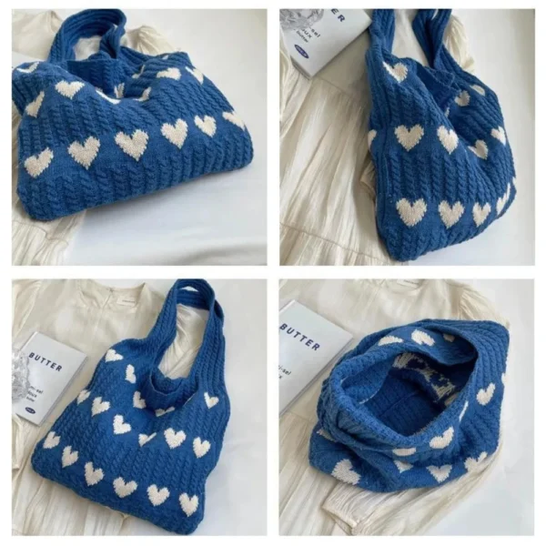 1PC New Knitted Bag Women's Summer Handmade Woolen Knitted Underarm Knitted Bag Love Shoulder Bag - Image 3