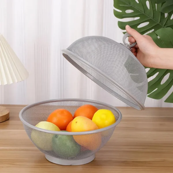 Mesh Fruit Basket with Lid Large Capacity Food Grade Prevent Fly Stainless Steel Kitchen Drain Basket Vegetables Fruit Holder - Image 3