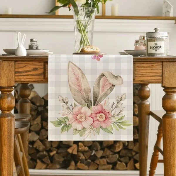 2024 Easter Rabbit Table Runner Linen Bunny Dining Table Cloth Placemat Spring Holiday Happy Easter Decoration For Home Kitchen - Image 5