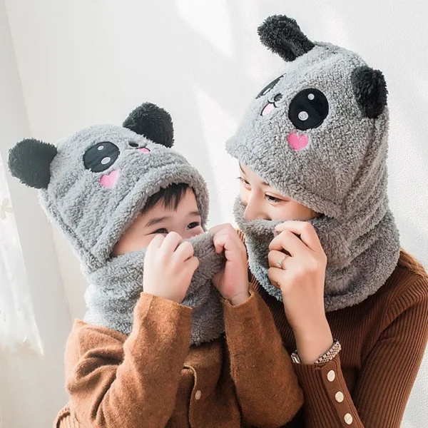 Fashionable Autumn and Winter Cute Childrens Cartoon Scarf Hat Two Piece Set Double Layer Wool Warm Boys and Girls Hat - Image 2