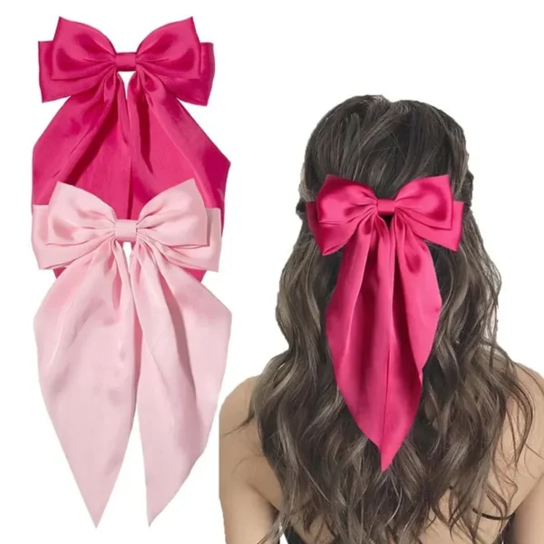 1/2Pcs Elegant Bow Ribbon Hair Clip Women Fashion Solid Bowknot Satin Hairpin Barrettes Girls Ponytail Clip Hair Accessories - Image 3