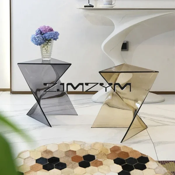 Acrylic Sofa Side Table Living Room Transparent Geometric Coffee Table Minimalist Bedside Table Corner Table Furniture - Image 2