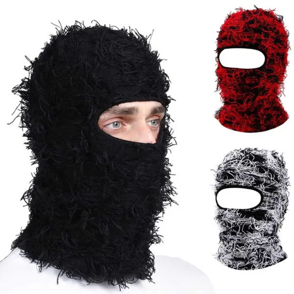 Full Face Cover Ski Mask Hat Balaclava Distressed Knitted Beanie Camouflage Men Hat Women Winter Warm Windproof Bicycle Neck Hat - Image 2