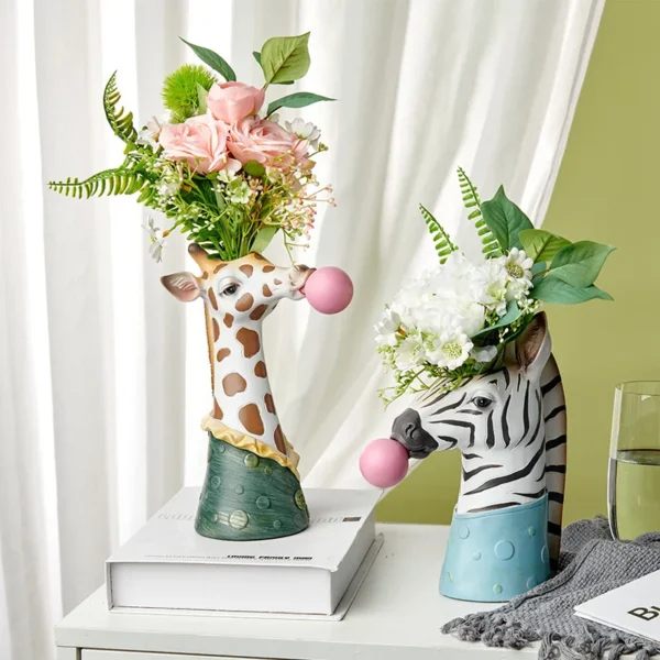 Vase For Flowers Resin Vases Home Decor Modern Living Room Decoration Table Desktop Panda Giraffe Zebra Flower Vase Ornaments - Image 4