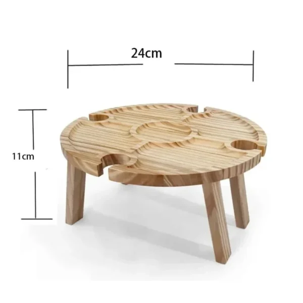 Wooden Folding Picnic Table Outdoor Camp Round Foldable Desk Wine Glass Rack Portable Leisure Time Snack Table Nut Fruit Plate - Image 6