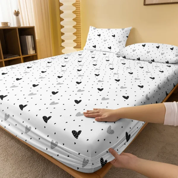 1 Piece of White Bottom Heart Love Patterned Matte Bedsheet, Bedroom Printed Bedspread, Bedding (Excluding Pillowcases) - Image 2