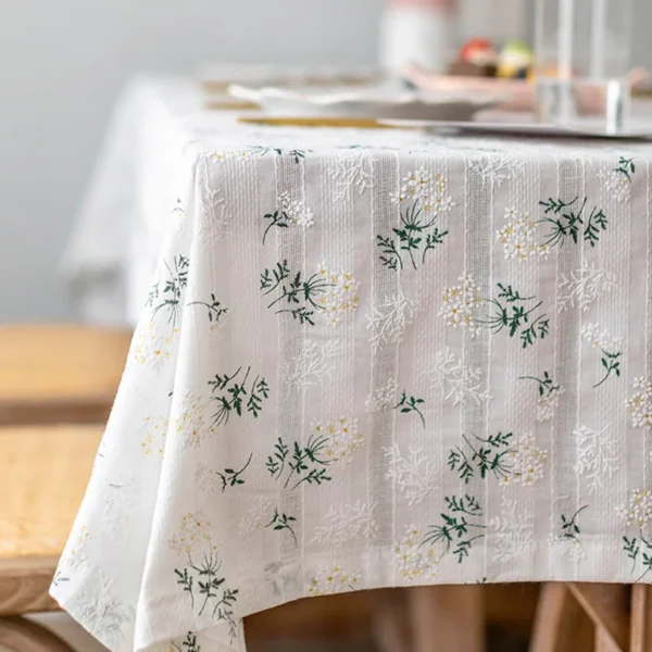 Korean Style Daisy Tassels Cotton Floral Tablecloth,Tea Table Decoration,Rectangle Table Cover For Kitchen Wedding Dining Room - Image 2