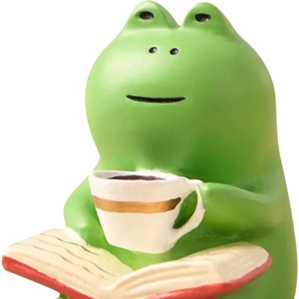 Cute Healing Small Decoration Cute Mini Frog Resin Figurine Rocking Chair Design with Book Coffee Home Bedroom Office Decoration - Image 5