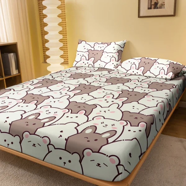 1 teddy bear patterned frosted bedsheet, bedroom printed bedspread, bedding (excluding pillowcases)