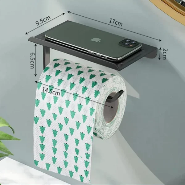 Aluminum Alloy Toilet Paper Holder Shelf With Tray Bathroom Accessories Kitchen Wall Hanging Punch-Free Toilet Paper Roll Holder - Image 5