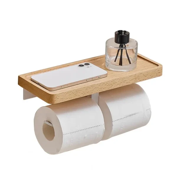 Wooden Tissue Rack Dual Space-saving Durable Hotel Toilet Roll Paper Tissue Holder Bathroom Gadget Accessories - Image 4