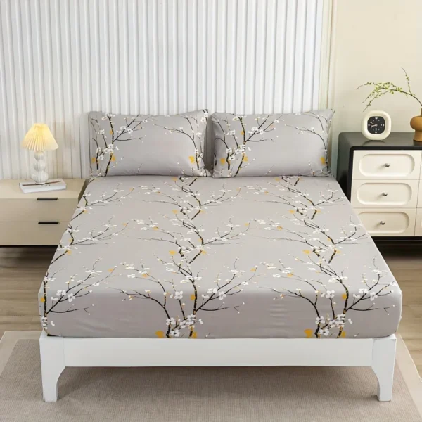 3pcs Printed Pattern Fitted Sheet Set, (1* Fitted Sheet + 2* Pillowcases, Without Core) - Image 2