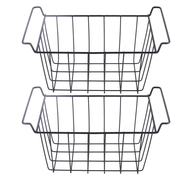 2Pcs Freezer Metal Wire Basket PE Coated Hanging Rack Organizer Bin Black for Refrigerator Shelves 8 Sizes Kitchen Accessories