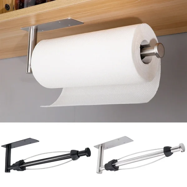 Paper Roll Holder Wall Mounted Kitchen Organizer Stainless Steel Cling Film Holder Installation Tool Included