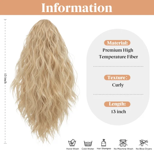 13Inch Premium Synthetic Curly Claw Clip In Ponytail Blonde Brown Short Hairpiece Fake Hair False Pigtail Hair Extensions P064 - Image 2