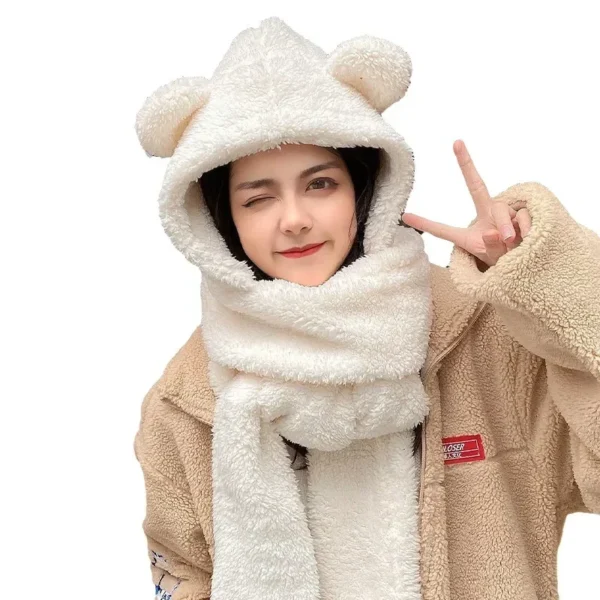 Fashion Winter Women Novelty Beanies Caps Warm Bear Ear Hat Casual Plush Hat Scarf Set Casual Solid Women Caps Present - Image 5