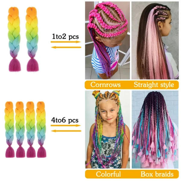 AZQUEEN 24 Inch Jumbo Braids Extensions Synthetic Braiding Hair Afro Ombre Color kanekalon Hair for Children Braid - Image 2