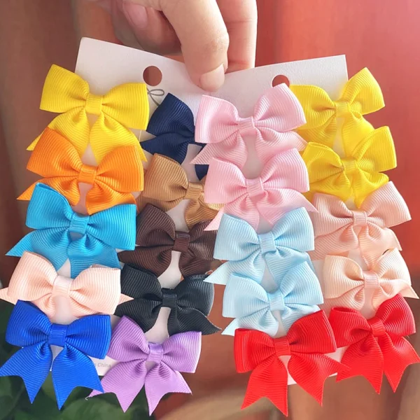 10Pcs/Set New Cute Solid Ribbon Bowknot Hair Clips for Baby Girls Handmade Bows Hairpin Barrettes Headwear Kids Hair Accessories - Image 3