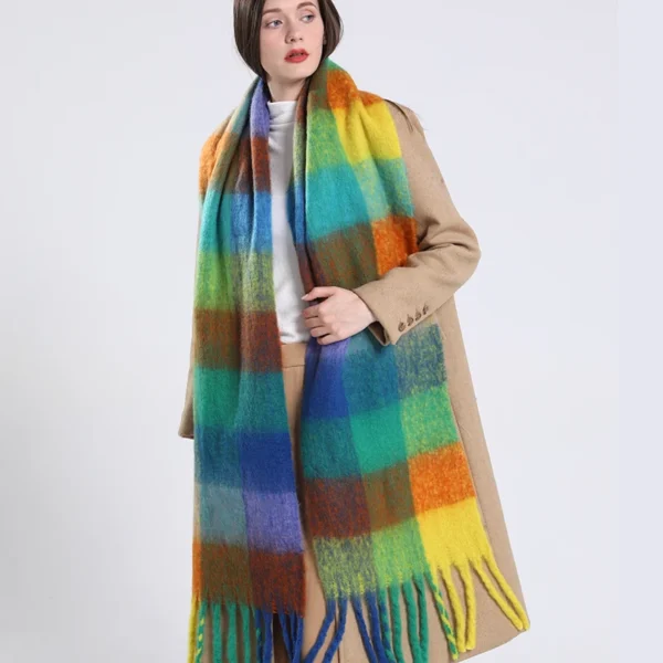 2025 Winter Thick Warm Scarf Women Cashmere Shawl and Wraps Pashmina Neckerchief Bufanda Female Rainbow Hairy Tessel Echarpe New - Image 2