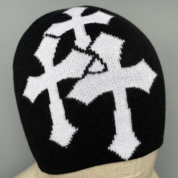 Y2K Crucifix Jacquard Knitted Hat, European And American Popularity Hip Hop Hat, Street Trend Fashion Personality Adult Hat - Image 2