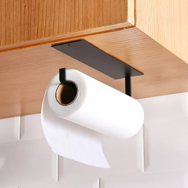 Kitchen Carbon Steel Paper Towel Holder No Punch Cabinet Paper Shelf Household Roll Paper Hanger Plastic Wrap Rag Storage Rack - Image 4