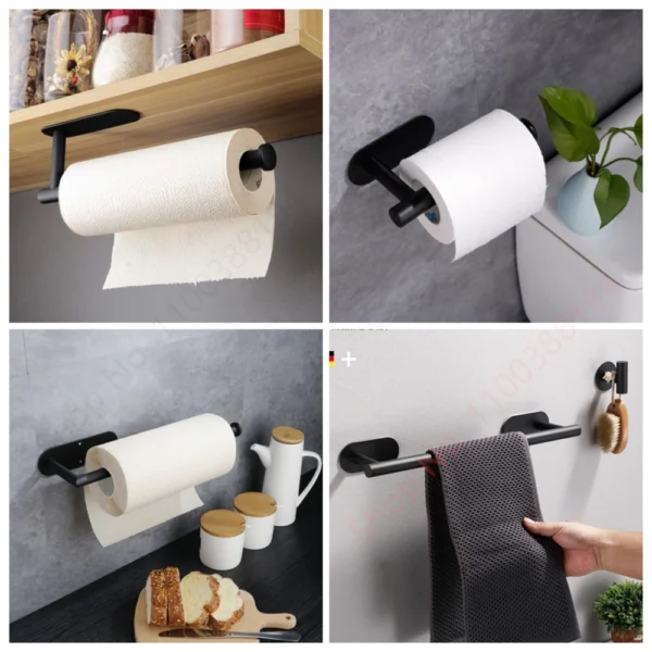 Adhesive Toilet Paper Holder Wall Mount For Bathroom Kitchen Silver Gold Black Towel Storage Stand Stainless Steel Tissue Rack - Image 4