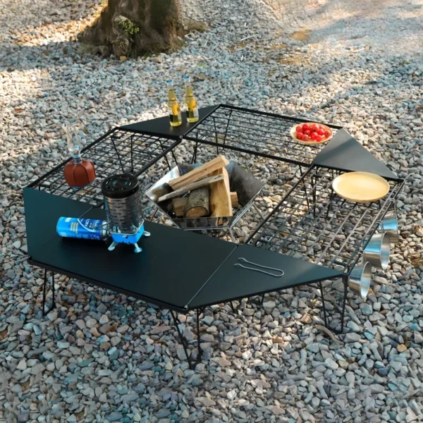 Outdoor Camping Foldable Mesh Table Multi-functional Grill Barbecue Picnic Rack Family Portable BBQ Table With Table Board - Image 4