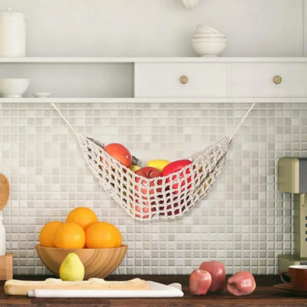 Macrame Handwoven Fruit Hammock Banana Holder Boho Cotton Rope Hanging Net Basket Home Kitchen Under Cabinet - Image 2