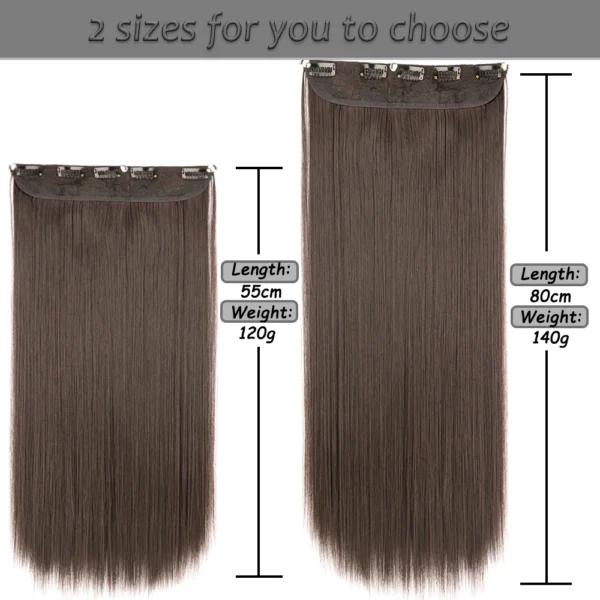 XINRAN  Synthetic Long Straight Hairstyles 5 Clip In Hair Extension 22Inch/32Inch Heat Resistant Hairpieces Brown Black - Image 2