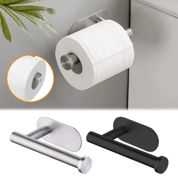 1pc Self-Adhesive Toilet Paper Holder, Wall-Mounted No Punching SUS304 Stainless Steel Tissue Towel Roll Dispenser For Bathroom