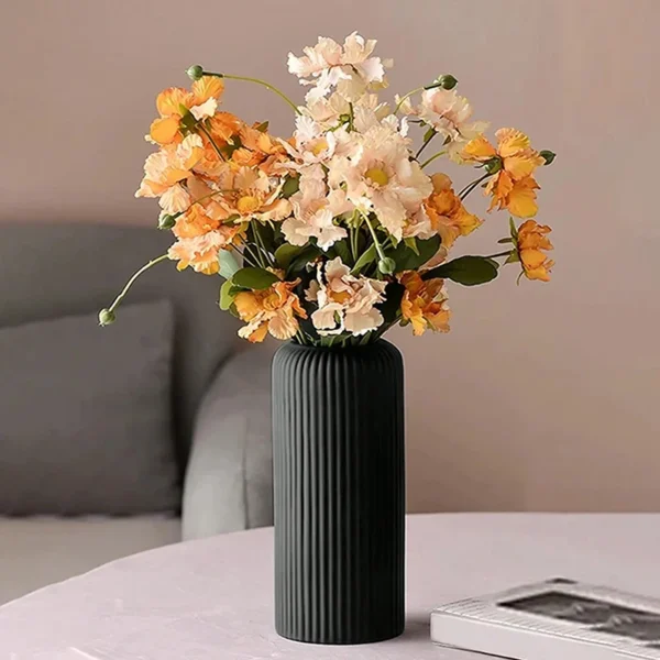 Striped Ceramic-Like Plastic Vase for Flowers Decorative Floral Arrangement Display Creative Little Flower Vase Home Decoration