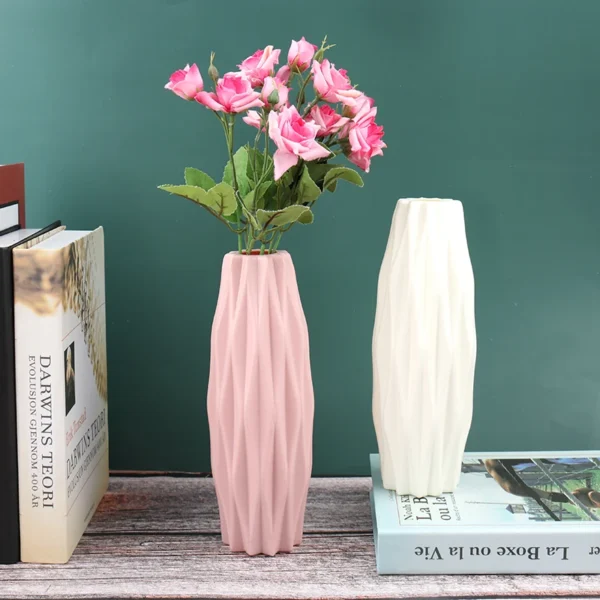 Flower Vase Decoration Home Plastic Vase White Imitation Ceramic Flower Pot - Image 2