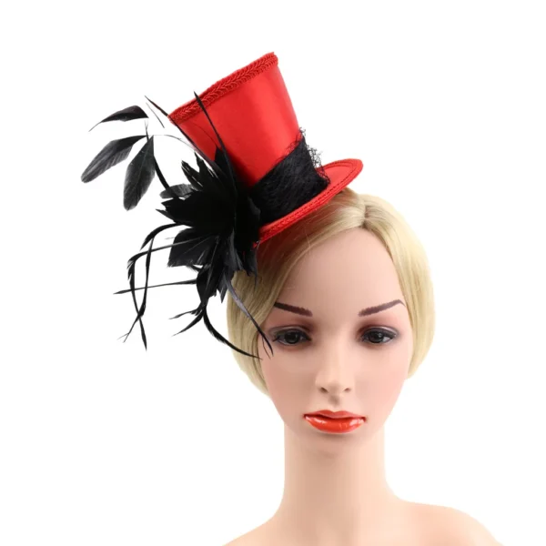 Wedding Bridal Mini Top Hat 20s  Feather Fascinator with Clips Headpieces - Image 4