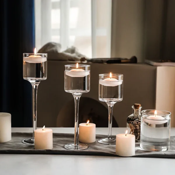 1 Set Modern Light Luxury High Footed Glass Candle Holders Wedding Props Transparent Candle Lights Glass Candle Holder Romantic - Image 2