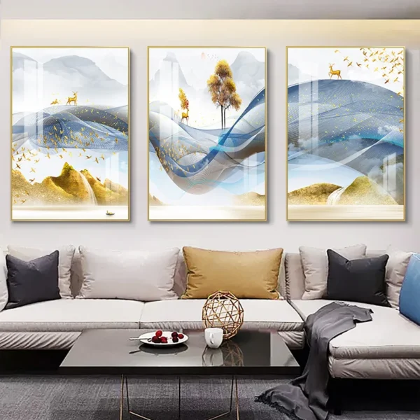 3 Pieces Nordic Luxury Ribbon Abstract Landscape Wall Art Canvas Paintings Modern Gold Deer Poster Print Picture for Home Decor - Image 6