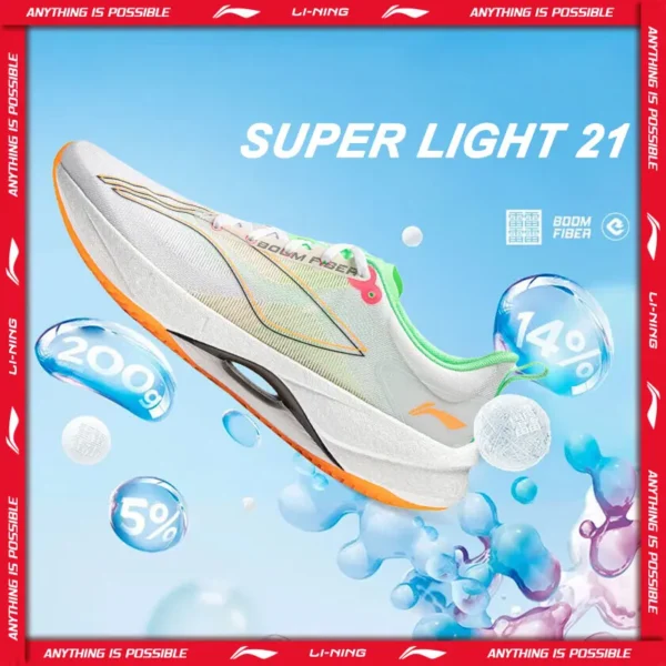 Li-Ning Men SUPER LIGHT 21 Light Running Shoes Cushion Breathable BOOM FIBER Wearable Sport Shoes Anti-Slip Sneakers ARBU001